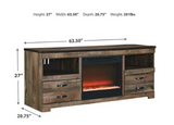 ASHLEY TRINELL 63 INCH TV STAND WITH ELECTRIC FIREPLACE - BROWN