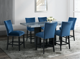 VALENTINO (REAL GREY MARBLE) DINING SET TABLE & 6 CHAIRS - BLUE