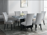VALENTINO (REAL GREY MARBLE) DINING SET TABLE & 6 CHAIRS - BLUE