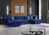 LARRY - VELVET DOUBLE CHAISE SECTIONAL LIVING ROOM SET - BLUE