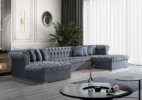 LARRY VELVET DOUBLE CHAISE SECTIONAL LIVING ROOM SET BLUE