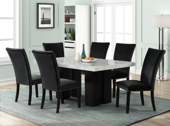 1220 - MARBLE TOP TABLE & 6 CHAIRS DINING SET - BLACK