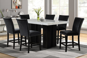 2220 - MARBLE TOP COUNTER HEIGHT TABLE & 6 CHAIRS DINING SET - BLACK