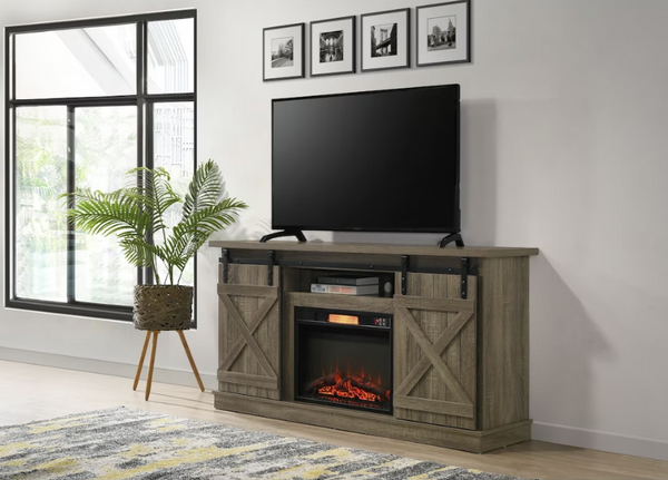 BRICE MUEBLE TV 64 PULGADAS CON CHIMENEA ELÉCTRICA - MARRÓN – Serra  Furniture