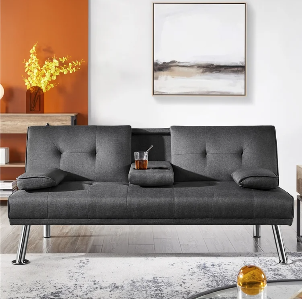 Gray leather futon online