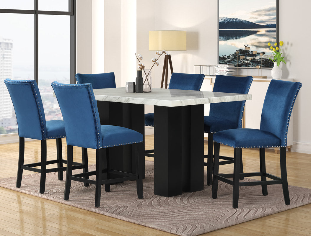 2220 MARBLE TOP COUNTER HEIGHT TABLE 6 CHAIRS DINING SET GRAY Serra Furniture