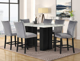 2220 - MARBLE TOP COUNTER HEIGHT TABLE & 6 CHAIRS DINING SET - GRAY