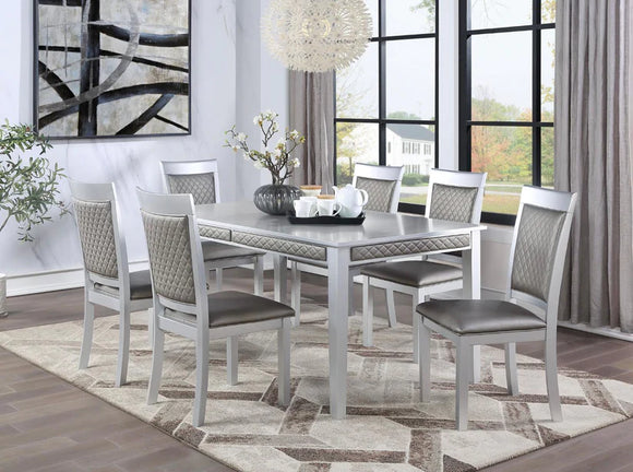 D248-7 SILVER DINING TABLE AND 6 CHAIRS SET