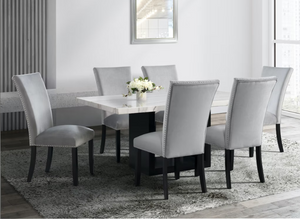 VALENTINO GREY DINING SET (REAL MARBLE) TABLE & 6 CHAIRS