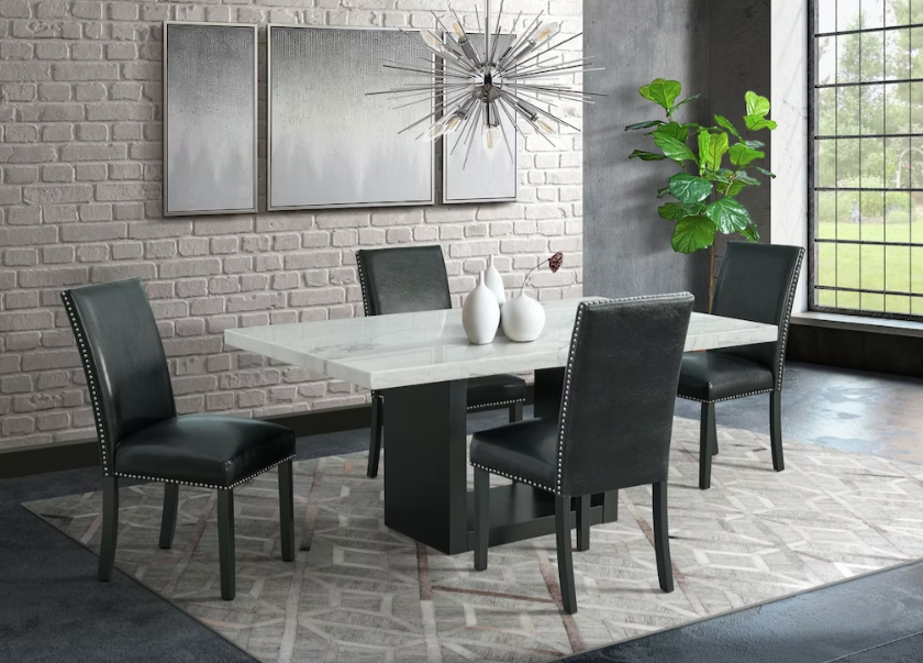 VALENTINO GREY DINING SET REAL MARBLE TABLE 6 CHAIRS Serra Furniture