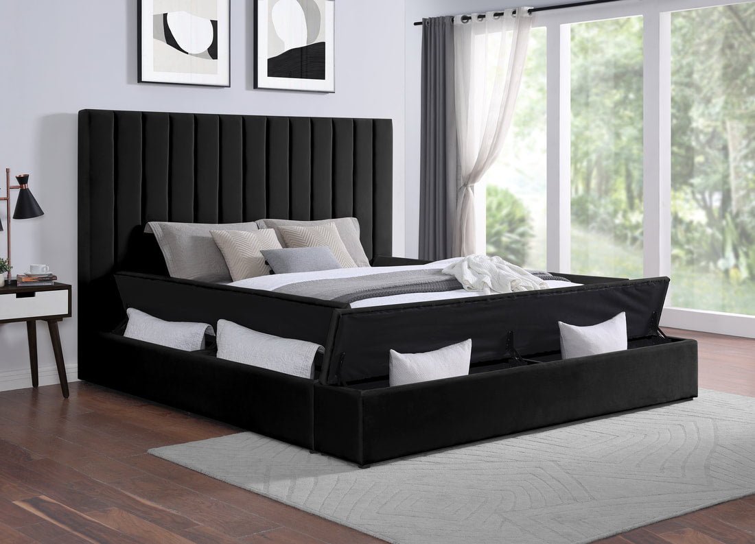 FRANCE BLACK VELVET PLATFORM BED WITH STORAGE, image size:1100x793