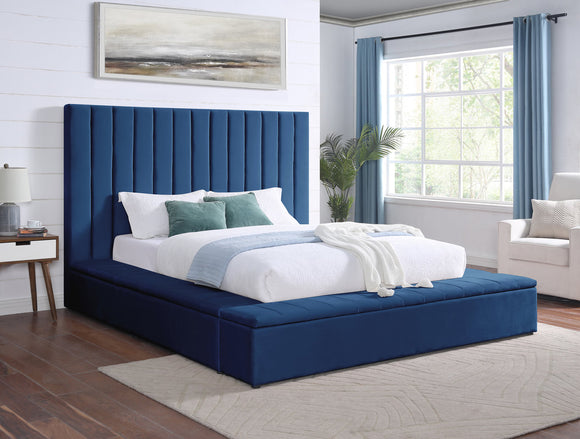 FRANCE VELVET PLATFORM BED WITH STORAGE- BLUE