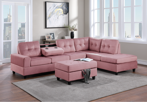 23HEIGHTS REVERSIBLE  SECTIONAL + STORAGE OTTOMAN - PINK VELVET