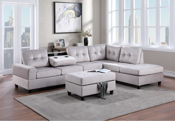 21HEIGHTS REVERSIBLE SECTIONAL + STORAGE OTTOMAN - SILVER