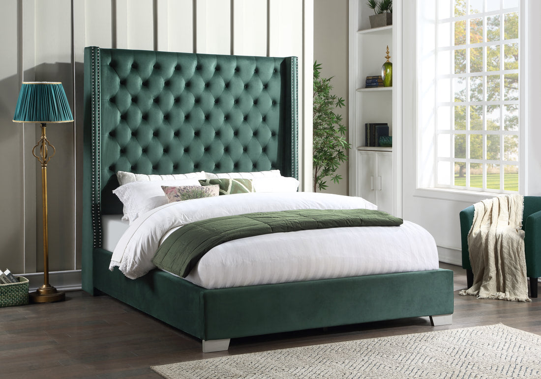 Velvet tufted bed queen sales