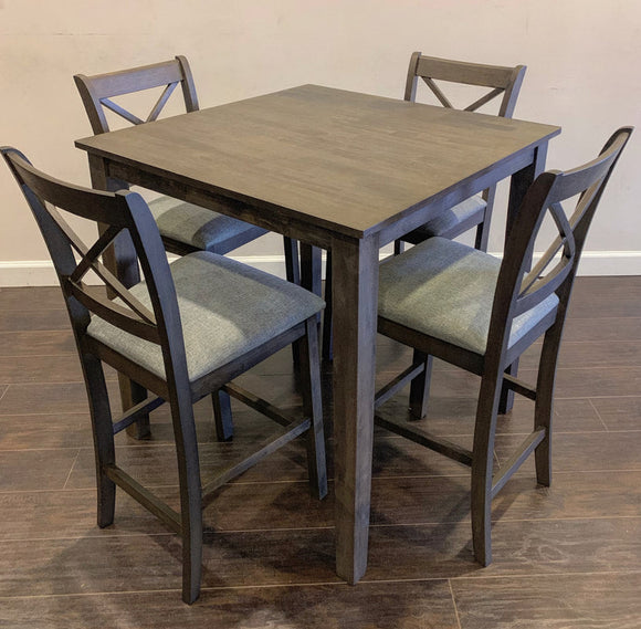 TAHOE - GREY PUB TABLE + 4 CHAIRS DINING SET