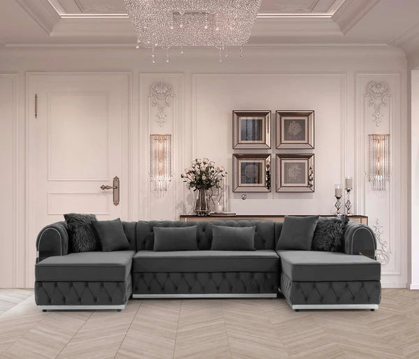 JESTER - VELVET DOUBLE CHAISE SECTIONAL LIVING ROOM SET - MOCHA