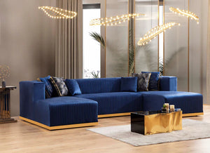 JULIANA - VELVET DOUBLE CHAISE SECTIONAL COUCH - NAVY BLUE
