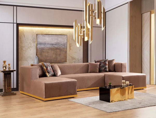 JULIANA - VELVET DOUBLE CHAISE SECTIONAL COUCH - MOCHA – Serra