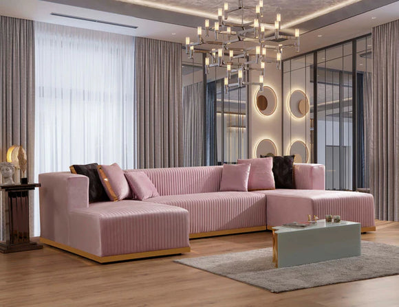 JULIANA - VELVET DOUBLE CHAISE SECTIONAL COUCH - PINK