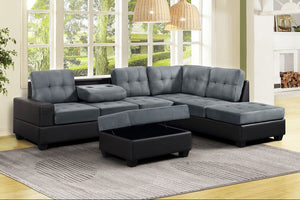 PU8-HEIGHTS REVERSIBLE  SECTIONAL + STORAGE OTTOMAN SET
