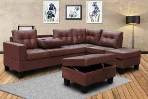 S878 ALLEN 3 PCS SECTIONAL WITH STORAGE OTTOMAN LIVING ROOM SET- BROWN MICROFIBER