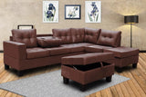 S878 ALLEN 3 PCS SECTIONAL WITH STORAGE OTTOMAN LIVING ROOM SET- BROWN
