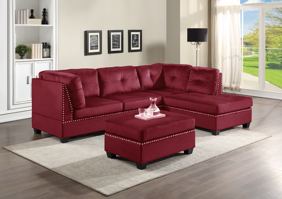 SIENNA RED VELVET SECTIONAL OTTOMAN LIVING ROOM SET Serra