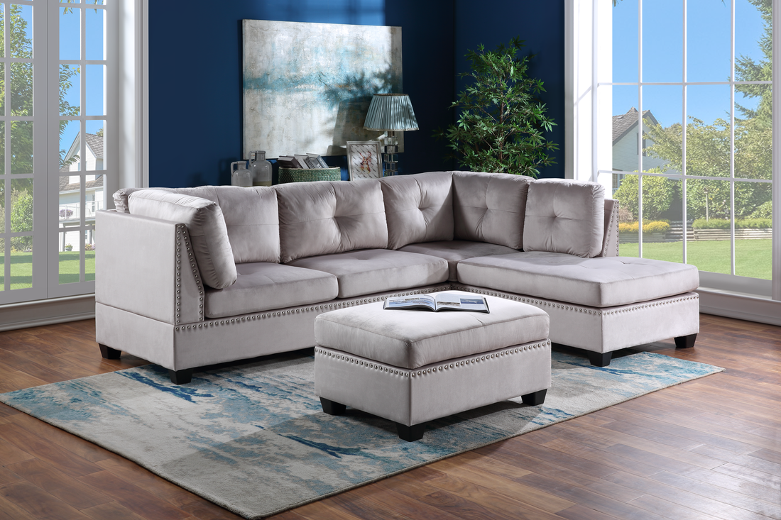 Grey sectional with pink ottoman hotsell