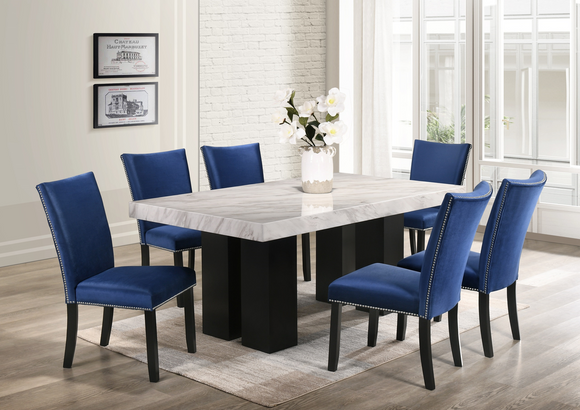 FINLAND BLUE (GENUINE MARBLE)  TABLE & 6 CHAIRS DINING SET