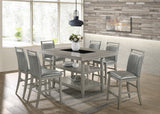 TOMMY - SILVER COUNTER HEIGHT DINING TABLE & 6 CHAIRS